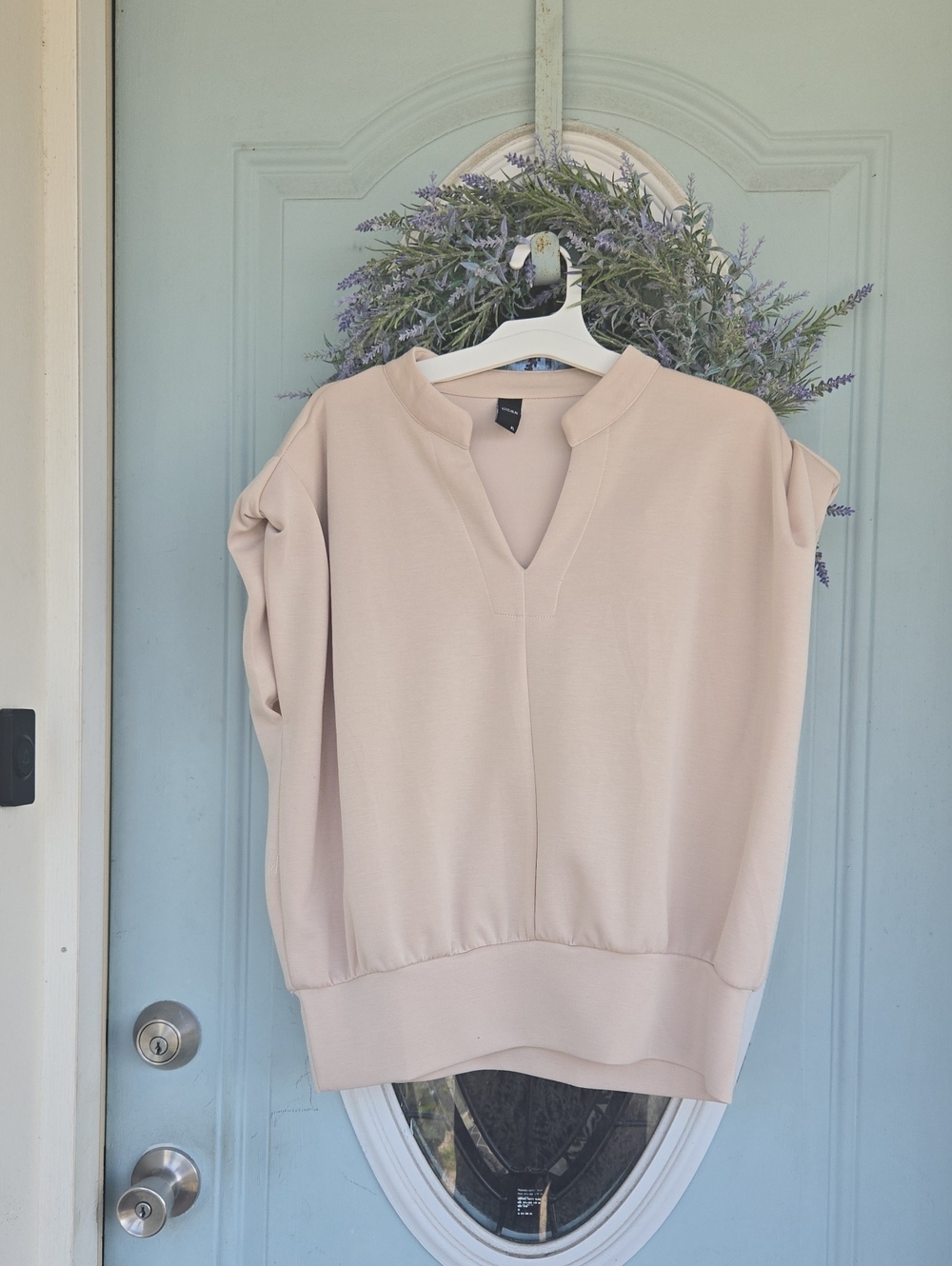 Light Beige V-Neck Pullover Top